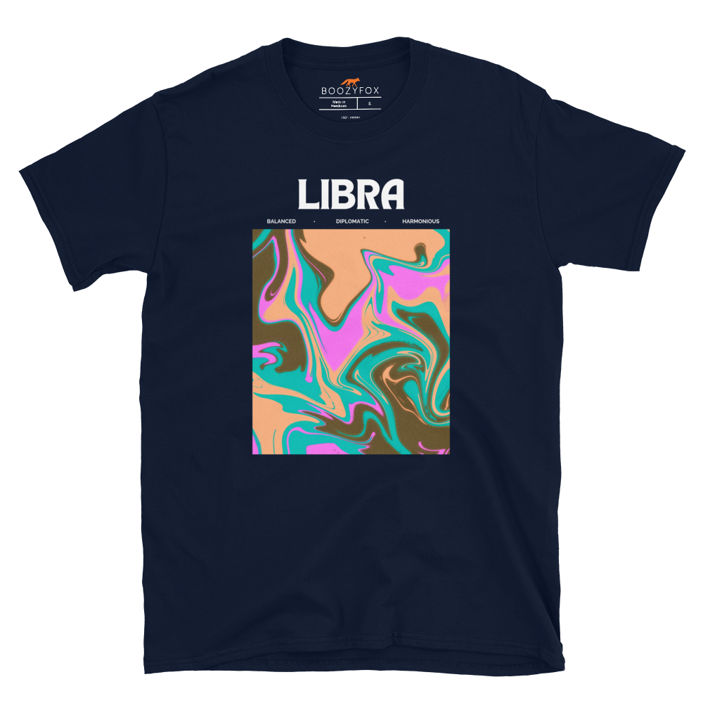 Navy Libra T-Shirt featuring an Abstract Libra Star Sign graphic on the chest - Cool Graphic Zodiac T-Shirts - Boozy Fox