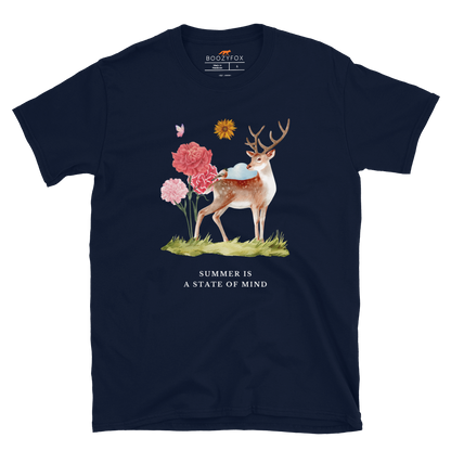 Navy Summer Is a State of Mind T-Shirt Featuring a Summer Is a State of Mind graphic on the chest - Cute Graphic Summer T-Shirts - Boozy Fox