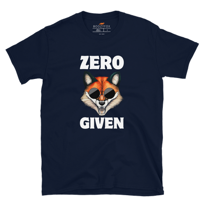 Navy Fox T-Shirt featuring a Zero Fox Given graphic on the chest - Funny Graphic Fox T-Shirts - Boozy Fox