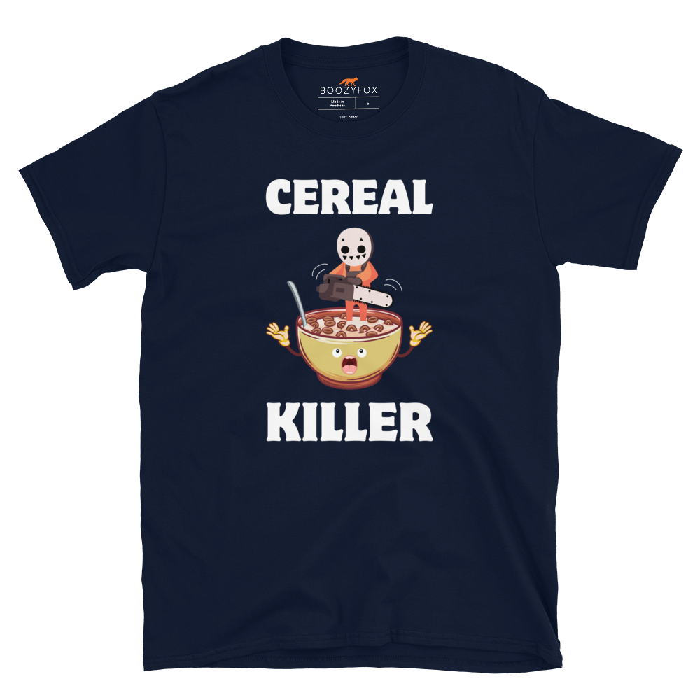Navy Cereal Killer T-Shirt featuring a Cereal Killer graphic on the chest - Funny Graphic T-Shirts - Boozy Fox