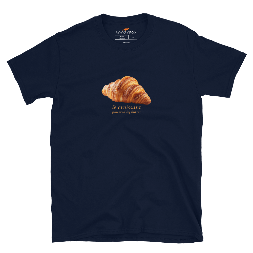 Funny Le Croissant graphic t-shirt in navy by Boozy Fox