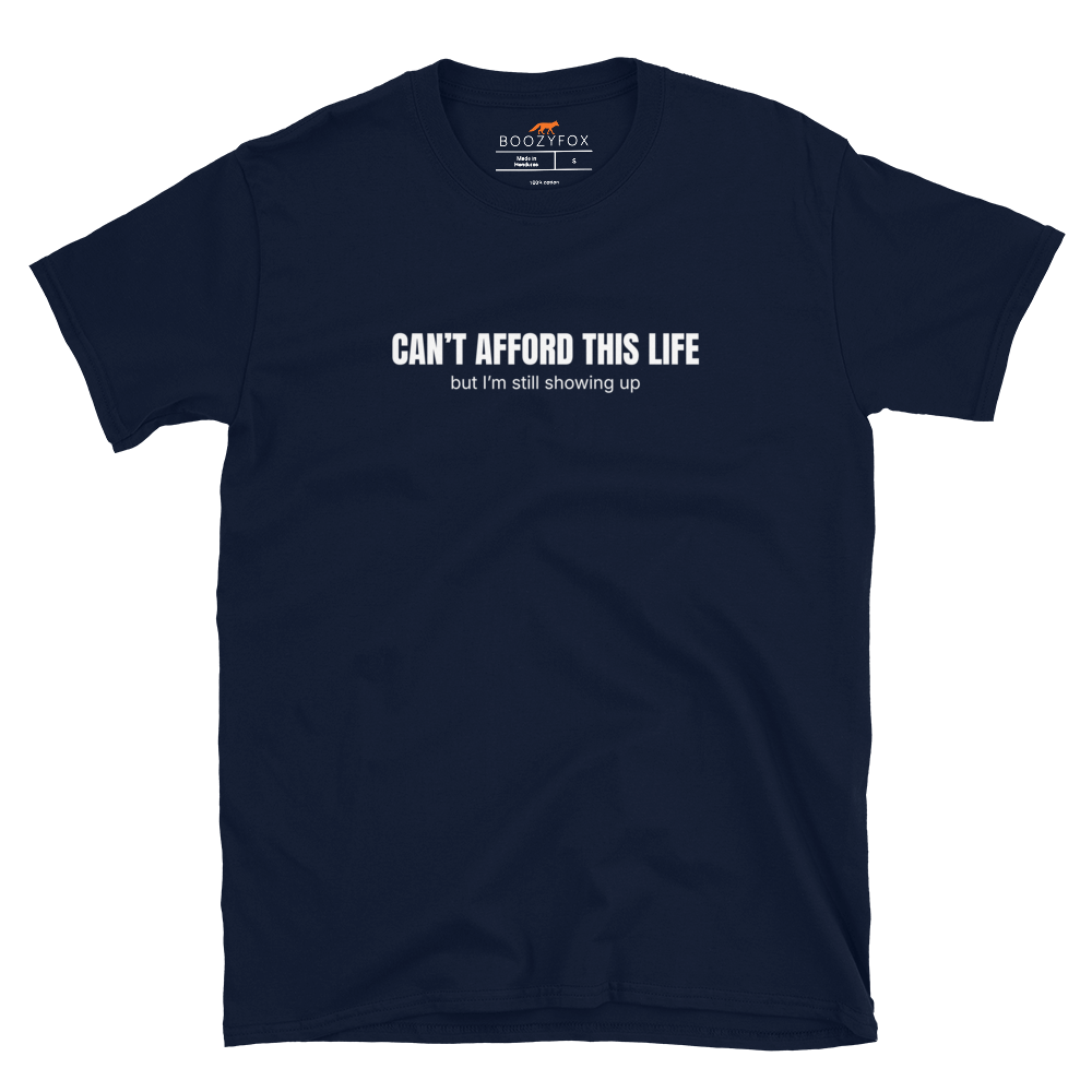 Funny Can’t Afford This Life Burnout graphic t-shirt in navy by Boozy Fox