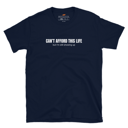 Funny Can’t Afford This Life Burnout graphic t-shirt in navy by Boozy Fox