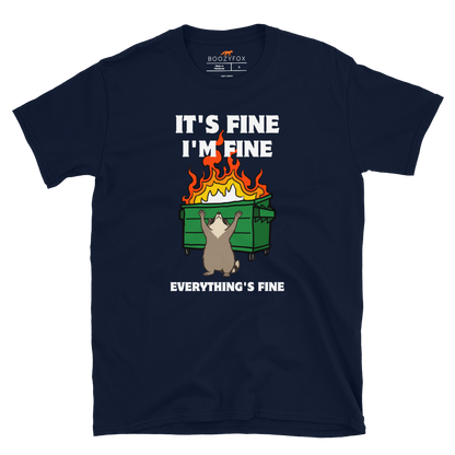 Funny Dumpster Fire Raccoon graphic t-shirt in navy by Boozy Fox