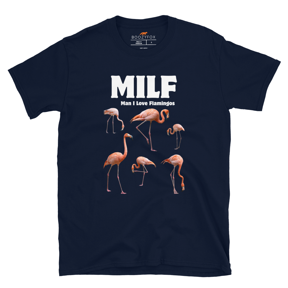 Funny Man I Love Flamingos graphic t-shirt in navy by Boozy Fox
