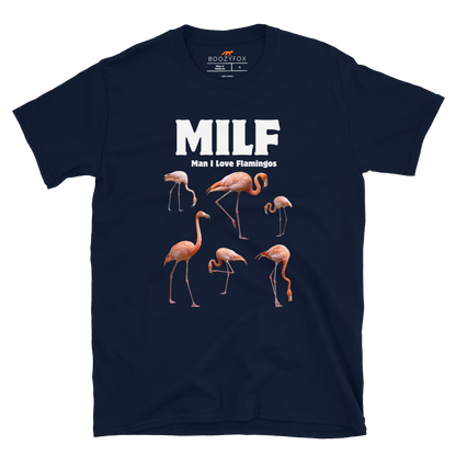 Funny Man I Love Flamingos graphic t-shirt in navy by Boozy Fox