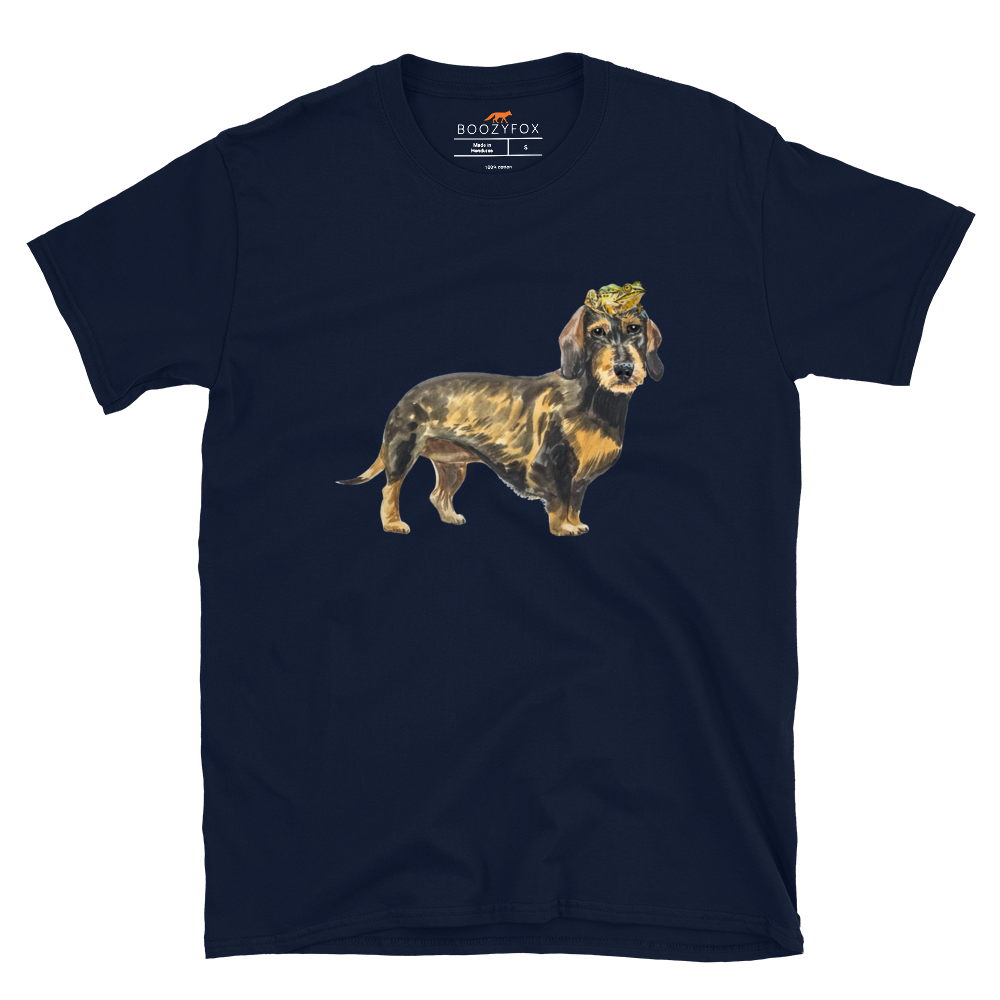 Funny dachshund t-shirt in navy with dachshund graphic by Boozy Fox