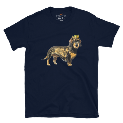 Funny dachshund t-shirt in navy with dachshund graphic by Boozy Fox