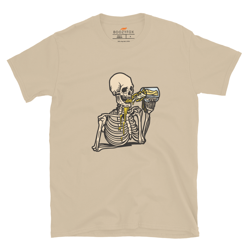 Skeleton Drinking Beer T-Shirt Online - Sand - Boozy Fox