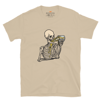 Skeleton Drinking Beer T-Shirt Online - Sand - Boozy Fox