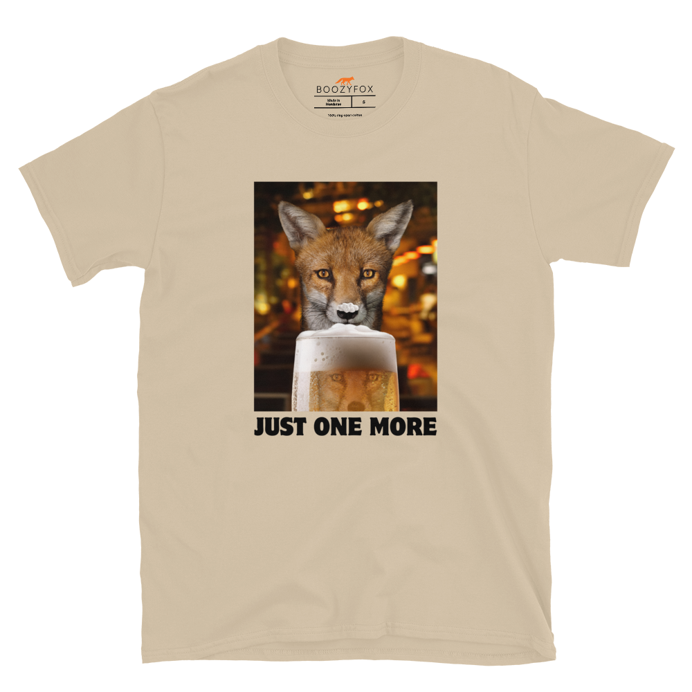 Funny Just One More Fox graphic t-shirt in sand by Boozy Fox