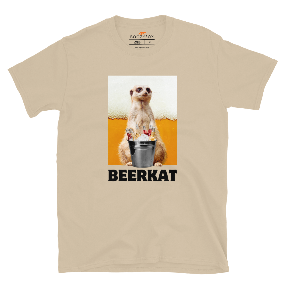 Funny Meerkat graphic t-shirt in sand by Boozy Fox