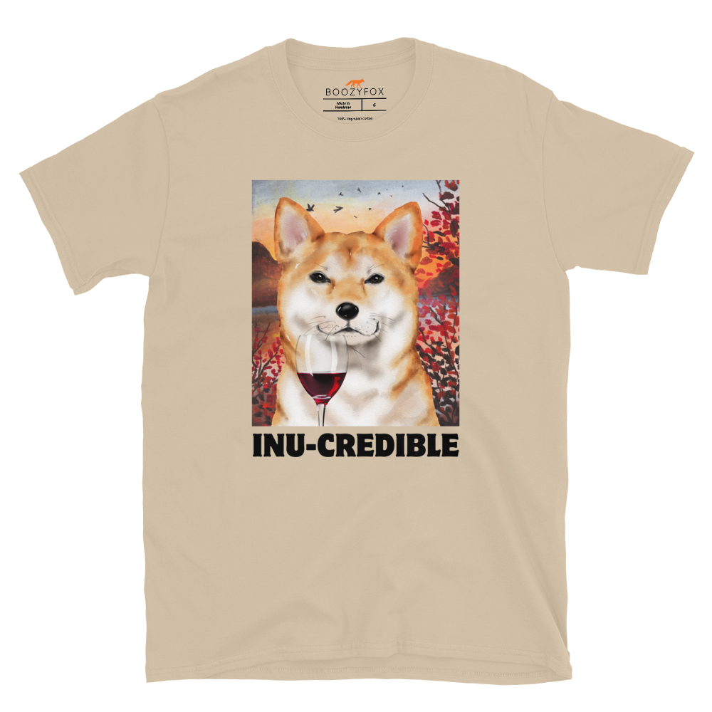 Funny Shiba Inu graphic t-shirt in sand by Boozy Fox