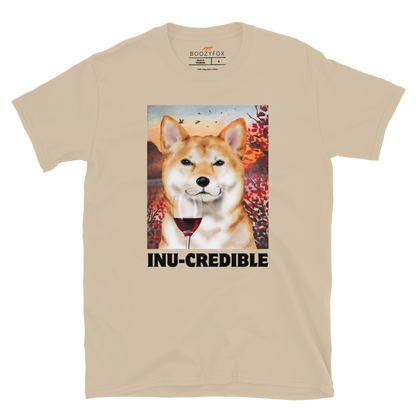 Funny Shiba Inu graphic t-shirt in sand by Boozy Fox