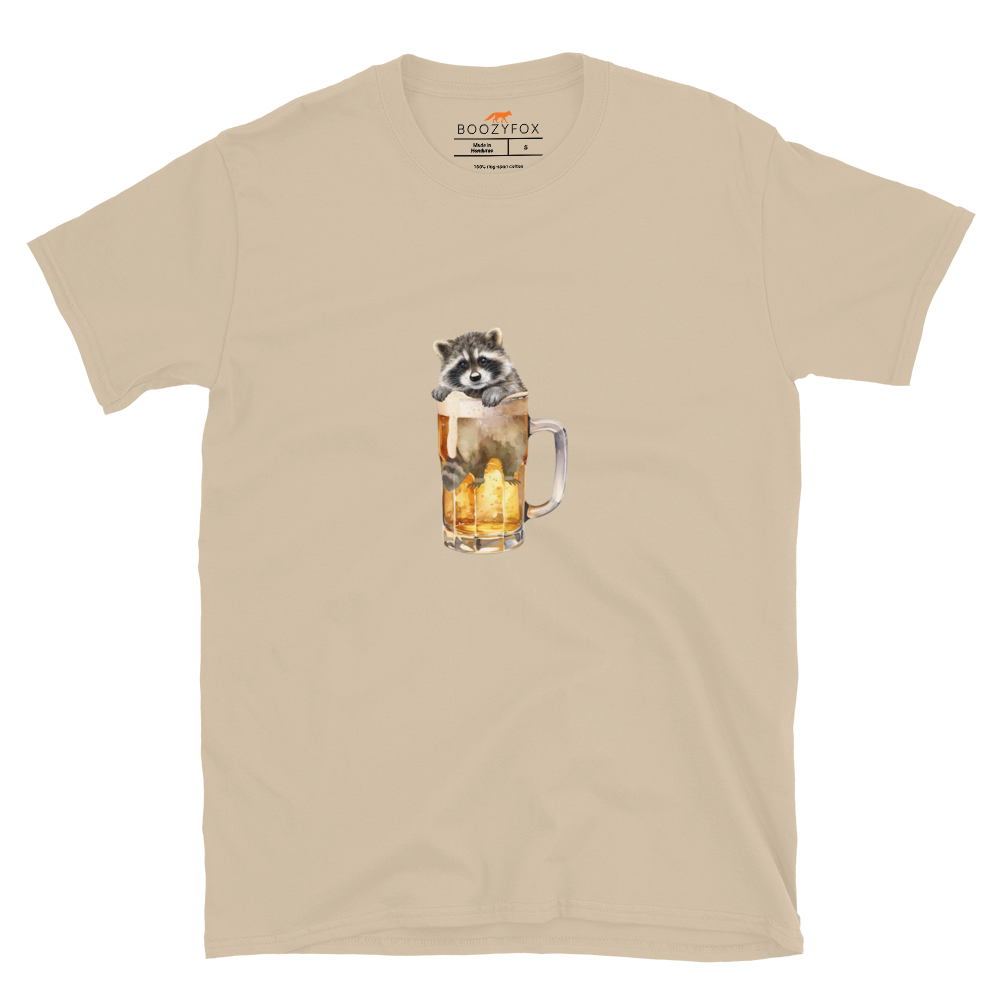 Funny Raccoon in Beer Glass beer lover graphic t-shirt in sand by Boozy Fox