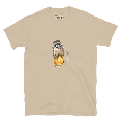 Funny Raccoon in Beer Glass beer lover graphic t-shirt in sand by Boozy Fox