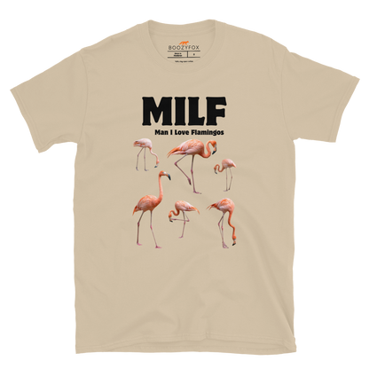 Funny Man I Love Flamingos graphic t-shirt in sand by Boozy Fox