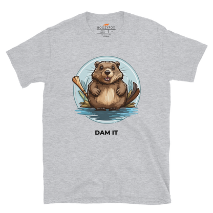 Sport Grey Beaver T-Shirt featuring a hilarious Dam It graphic on the chest - Funny Graphic Beaver T-Shirts - Boozy Fox