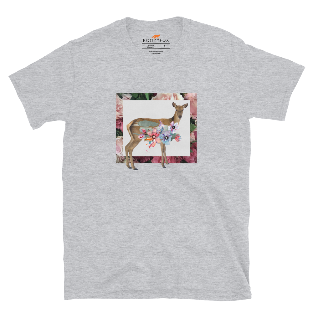 Floral Deer T-Shirt Online - Sport Grey - Boozy Fox