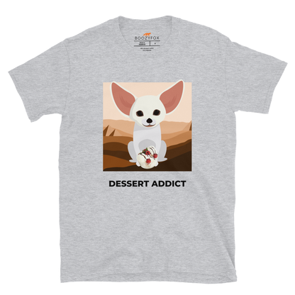 Sport Grey Fennec Fox T-Shirt featuring an adorable Dessert Addict graphic on the chest - Cute Graphic Fennec Fox T-Shirts - Boozy Fox