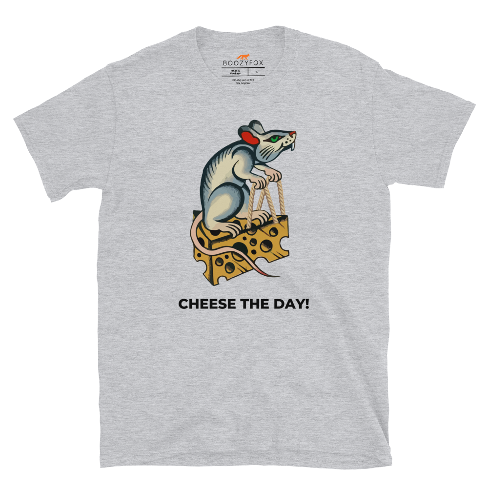 Sport Grey Rat T-Shirt featuring a hilarious Cheese The Day graphic on the chest - Funny Graphic Rat T-Shirts - Boozy Fox