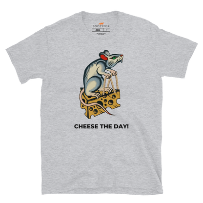 Sport Grey Rat T-Shirt featuring a hilarious Cheese The Day graphic on the chest - Funny Graphic Rat T-Shirts - Boozy Fox