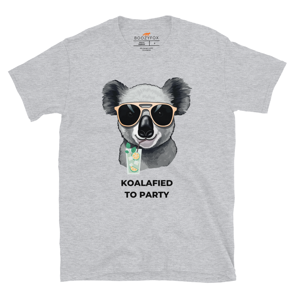 Sport Grey Koala T-Shirt featuring an adorable Koalafied To Party graphic on the chest - Funny Graphic Koala T-Shirts - Boozy Fox