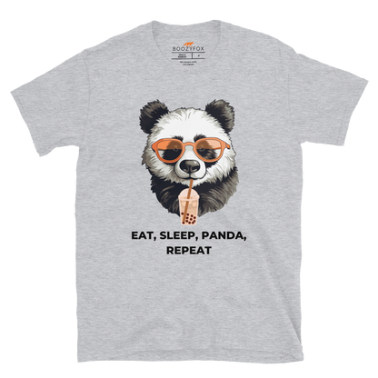 Sport Grey Panda T-Shirt featuring an adorable Eat, Sleep, Panda, Repeat graphic on the chest - Funny Graphic Panda T-Shirts - Boozy Fox