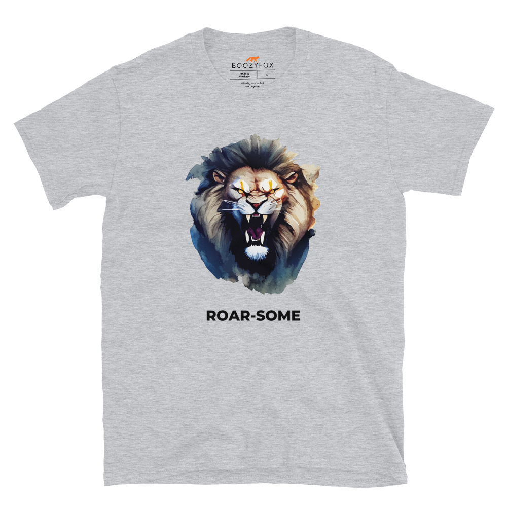 Sport Grey Lion T-Shirt featuring a Roar-Some graphic on the chest - Cool Graphic Lion T-Shirts - Boozy Fox