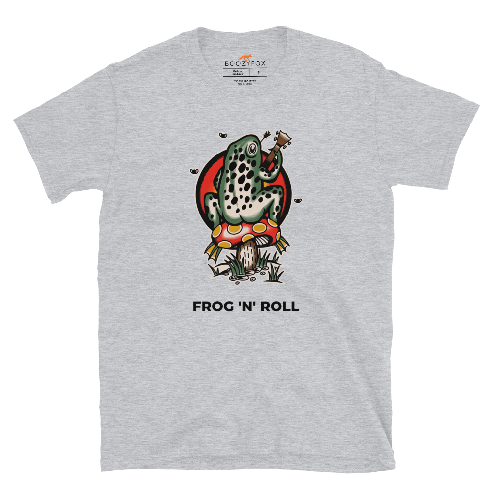 Sport Grey Frog T-Shirt featuring the awesome 'Frog 'n' Roll' graphic on the chest - Funny Graphic Frog T-Shirts - Boozy Fox