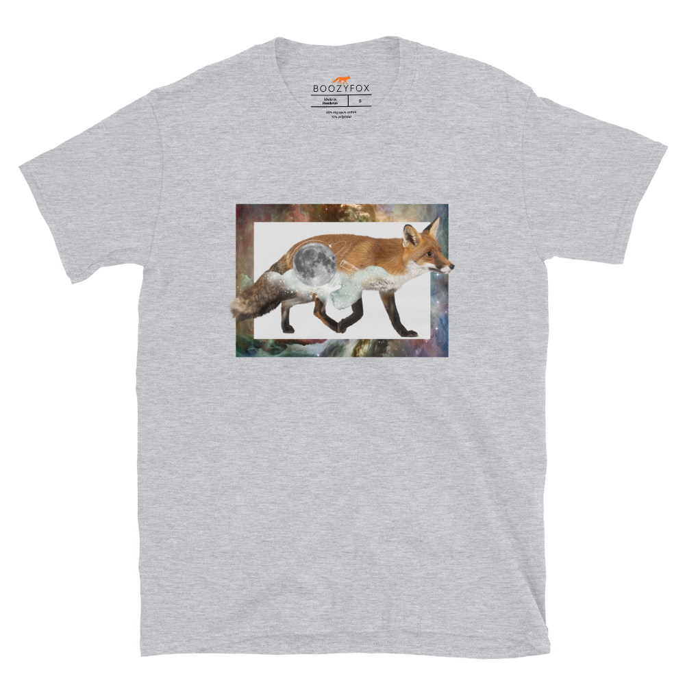 Sport Grey Fox T-Shirt featuring a captivating Space Fox graphic on the chest - Cool Graphic Fox T-Shirts - Boozy Fox