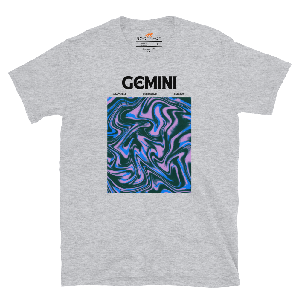 Sport Grey Gemini T-Shirt featuring an Abstract Gemini Star Sign graphic on the chest - Cool Graphic Zodiac T-Shirts - Boozy Fox