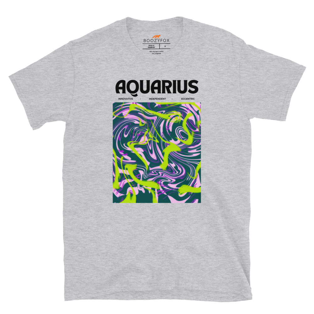Sport Grey Aquarius T-Shirt featuring an Abstract Aquarius Star Sign graphic on the chest - Cool Graphic Zodiac T-Shirts - Boozy Fox