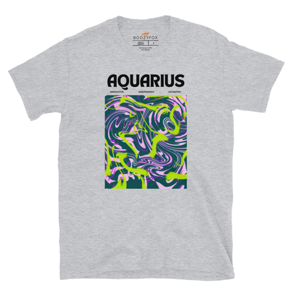 Sport Grey Aquarius T-Shirt featuring an Abstract Aquarius Star Sign graphic on the chest - Cool Graphic Zodiac T-Shirts - Boozy Fox