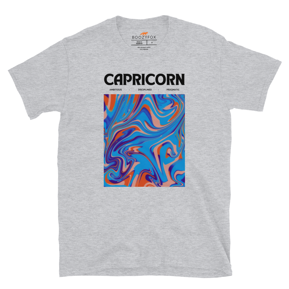 Sport Grey Capricorn T-Shirt featuring an Abstract Capricorn Star Sign graphic on the chest - Cool Graphic Zodiac T-Shirts - Boozy Fox