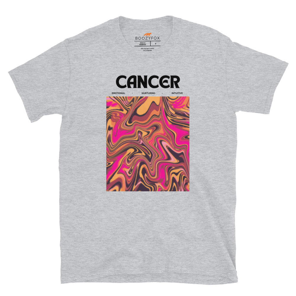 Sport Grey Cancer T-Shirt featuring an Abstract Cancer Star Sign graphic on the chest - Cool Graphic Zodiac T-Shirts - Boozy Fox