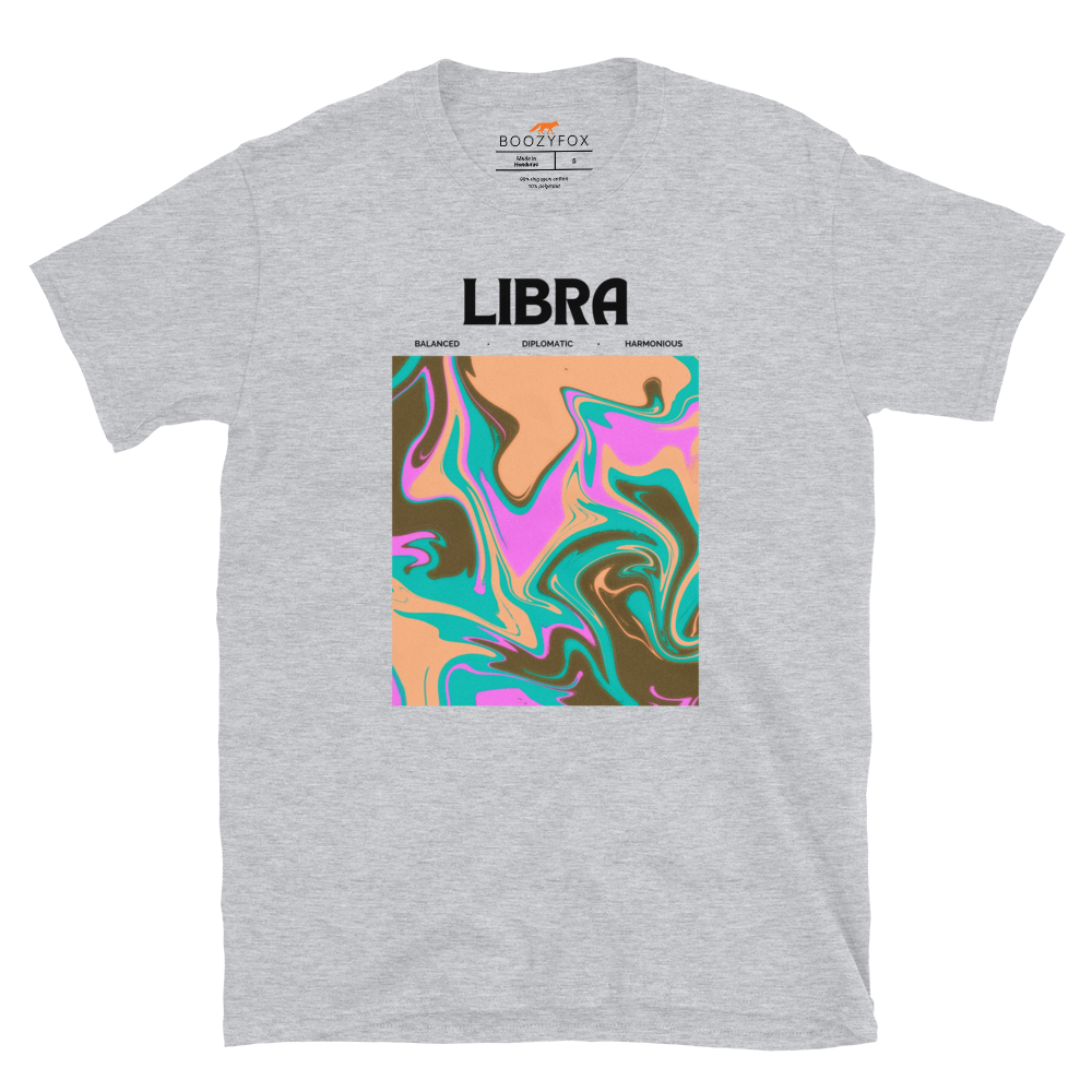 Sport Grey Libra T-Shirt featuring an Abstract Libra Star Sign graphic on the chest - Cool Graphic Zodiac T-Shirts - Boozy Fox