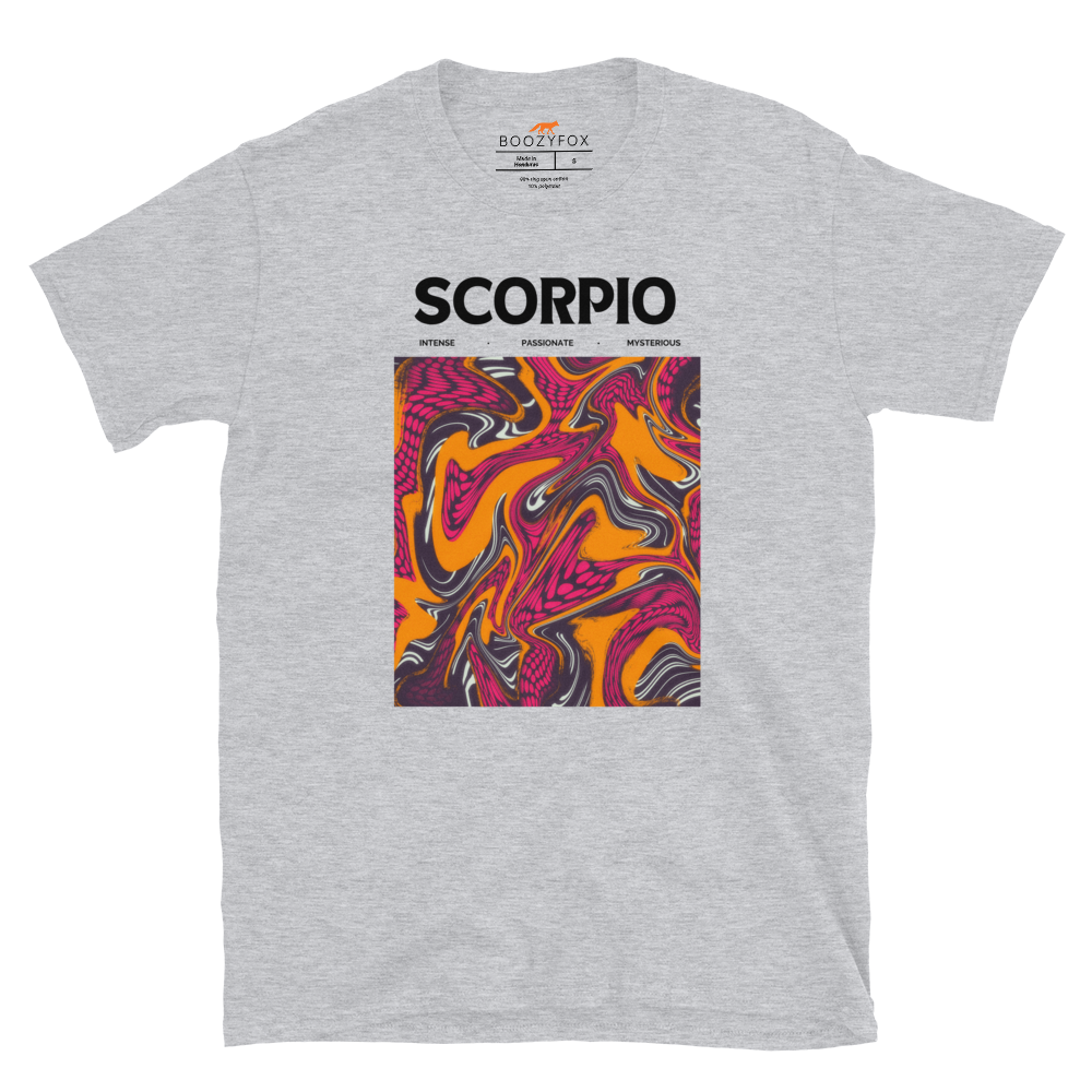 Sport Grey Scorpio T-Shirt featuring an Abstract Scorpio Star Sign graphic on the chest - Cool Graphic Zodiac T-Shirts - Boozy Fox