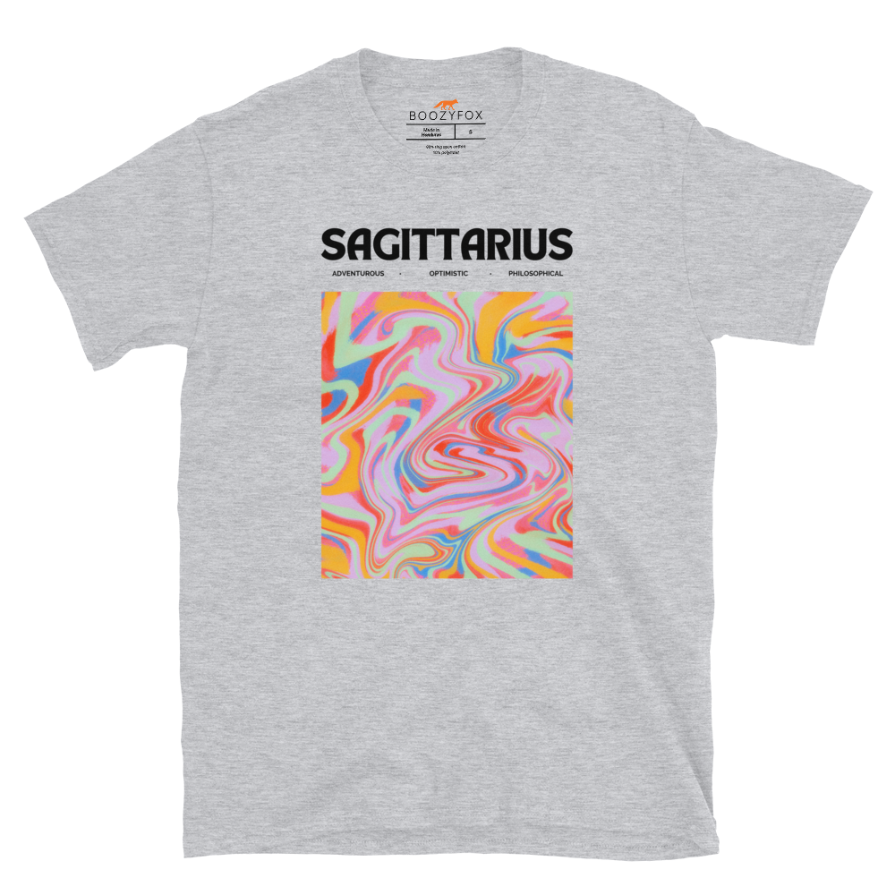 Sport Grey Sagittarius T-Shirt featuring an Abstract Sagittarius Star Sign graphic on the chest - Cool Graphic Zodiac T-Shirts - Boozy Fox