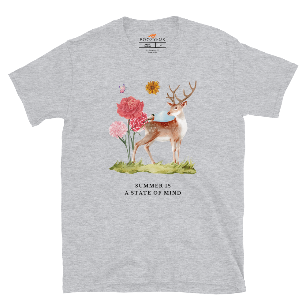 Sport Grey Summer Is a State of Mind T-Shirt Featuring a Summer Is a State of Mind graphic on the chest - Cute Graphic Summer T-Shirts - Boozy Fox