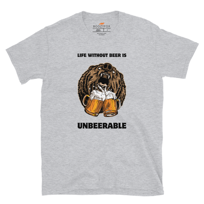 Sport Grey Bear T-Shirt featuring a Life Without Beer Is Unbeerable graphic on the chest - Funny Graphic Bear T-Shirts - Boozy Fox