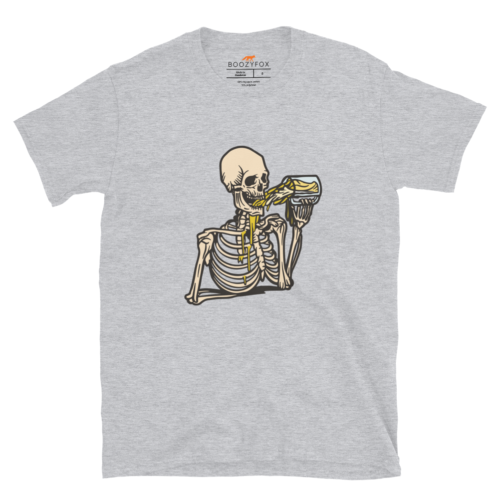 Skeleton Drinking Beer T-Shirt Online - Sport Grey - Boozy Fox