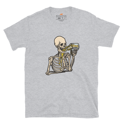 Skeleton Drinking Beer T-Shirt Online - Sport Grey - Boozy Fox