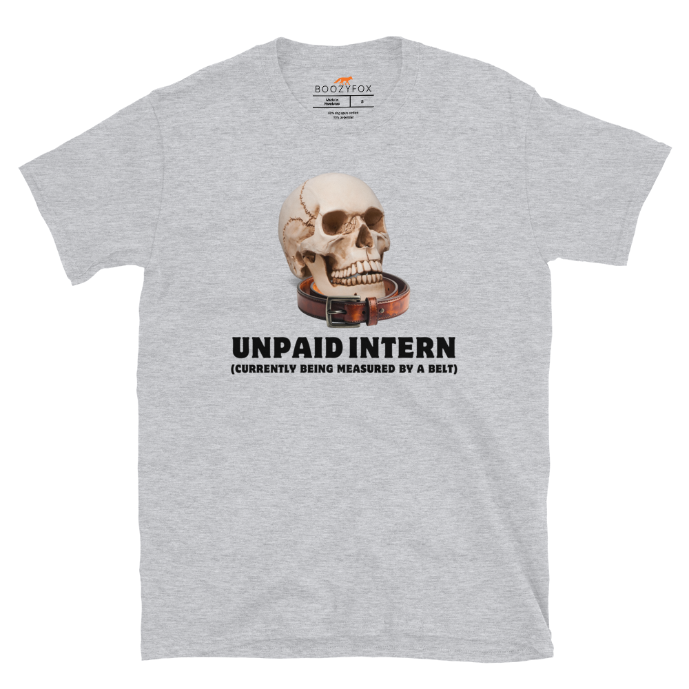 Funny Unpaid Intern Skull graphic t-shirt in sport grey by Boozy Fox