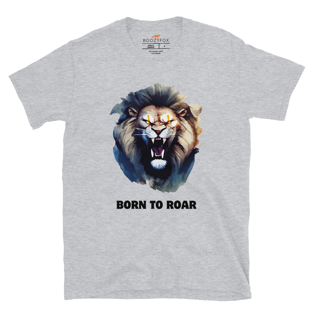 Funny Born to Roar Lion graphic t-shirt in sport grey by Boozy Fox