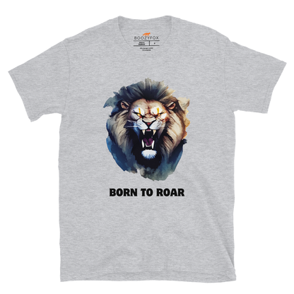 Funny Born to Roar Lion graphic t-shirt in sport grey by Boozy Fox