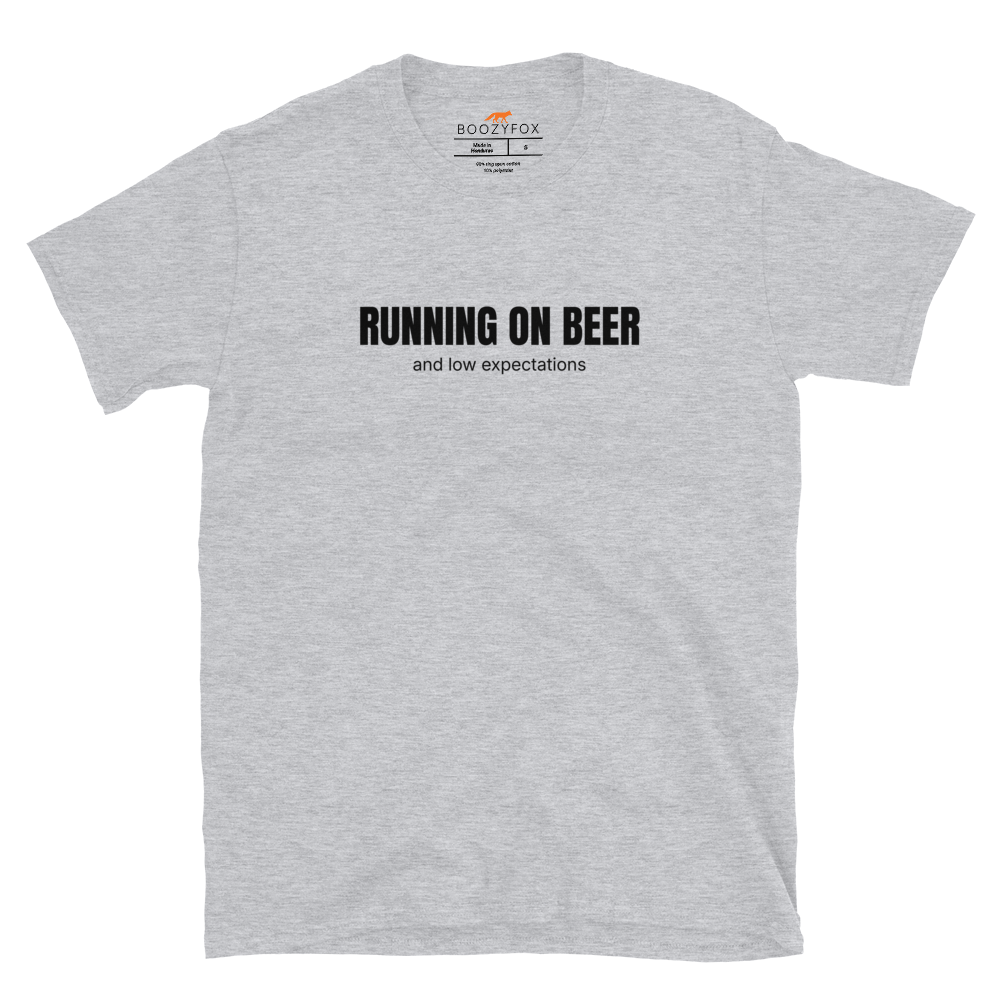 Funny Running on Beer graphic t-shirt in sport grey by Boozy Fox
