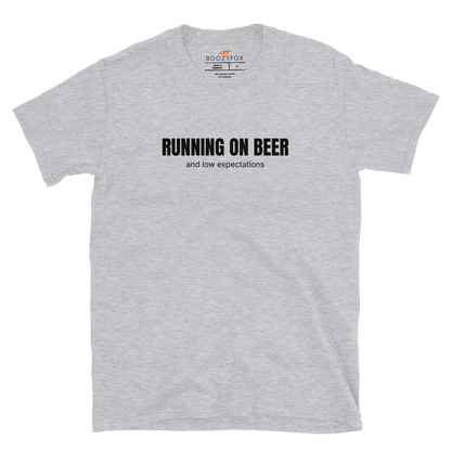 Funny Running on Beer graphic t-shirt in sport grey by Boozy Fox