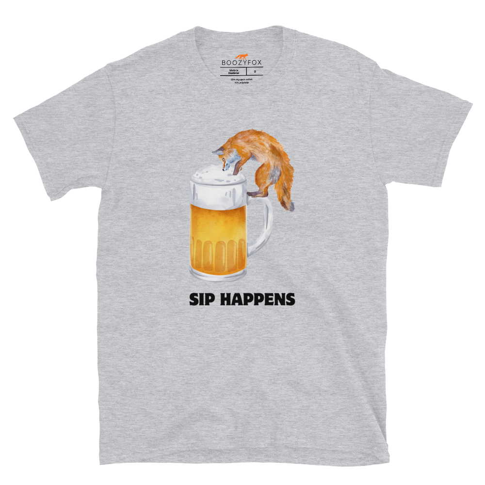 Funny Sip Happens Fox beer graphic t-shirt in sport grey by Boozy Fox