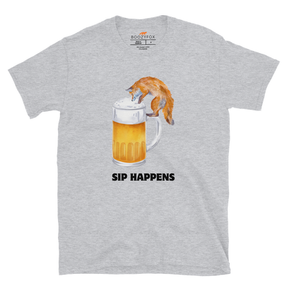 Funny Sip Happens Fox beer graphic t-shirt in sport grey by Boozy Fox